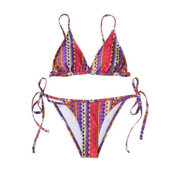 Cupshe Low Rise Boho Print Lace Up Triangle Two Piece Bikini Swimsuit Size Small - Picture 4 of 5